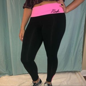 Black Leggings with Pink Waistband